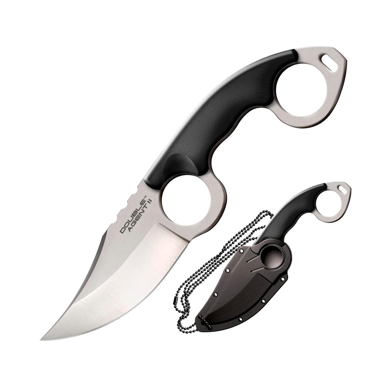 Cold Steel Double Agent II Durable 3" Tactical Knife, AUS8A Steel, Griv-Ex Handle